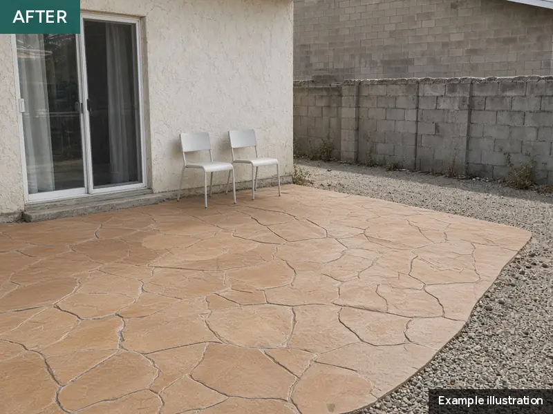 Example illustration: the same patio with a stamped flagstone-pattern overlay